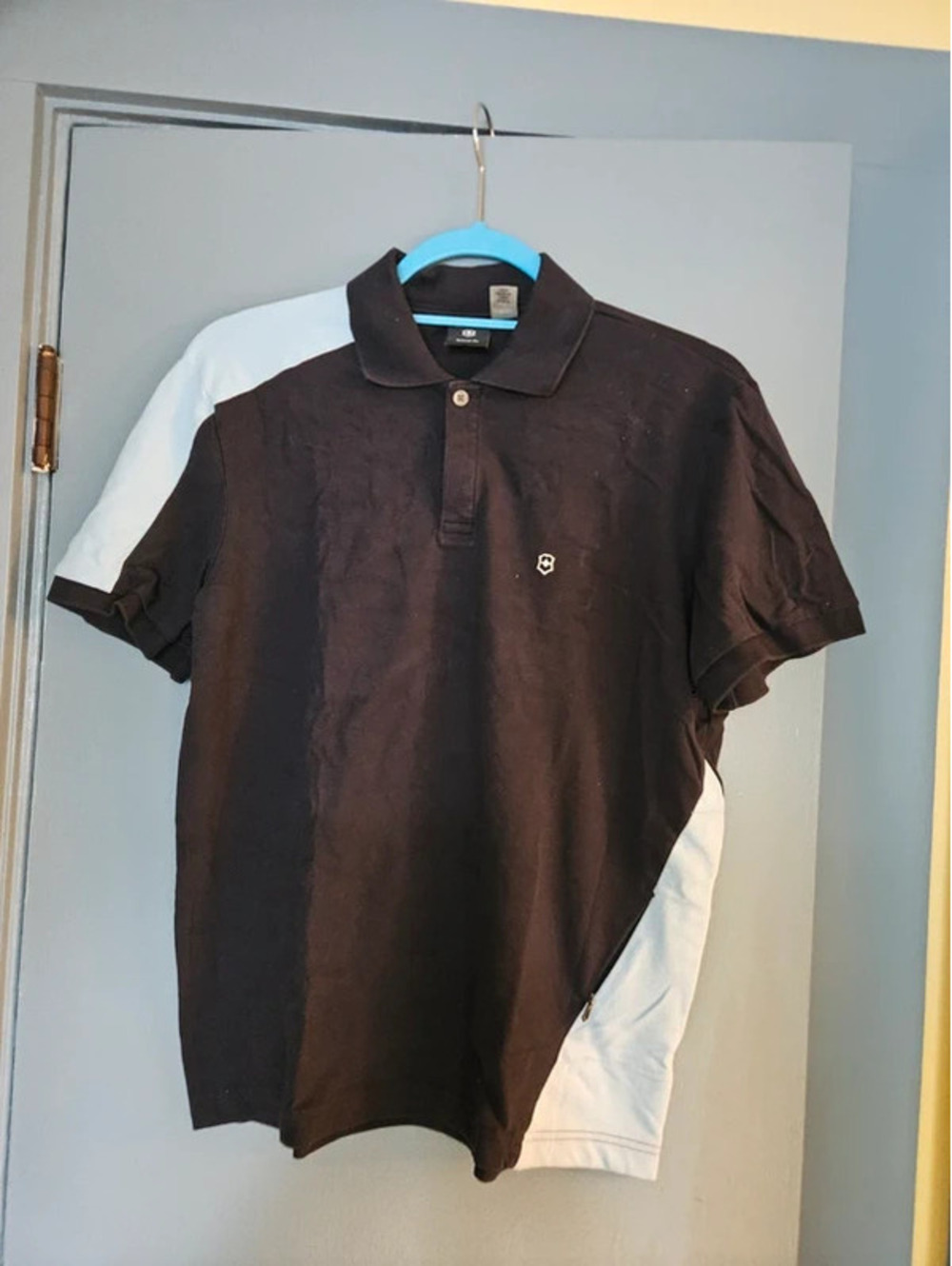 Victorinox Swiss Army Polo Shirt S Tailored Fit Black White Stretch Zip Pocket